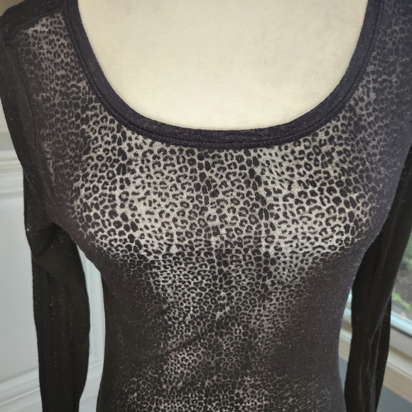 Express Black Leopard Sheer Print Top - Picture 2 of 6